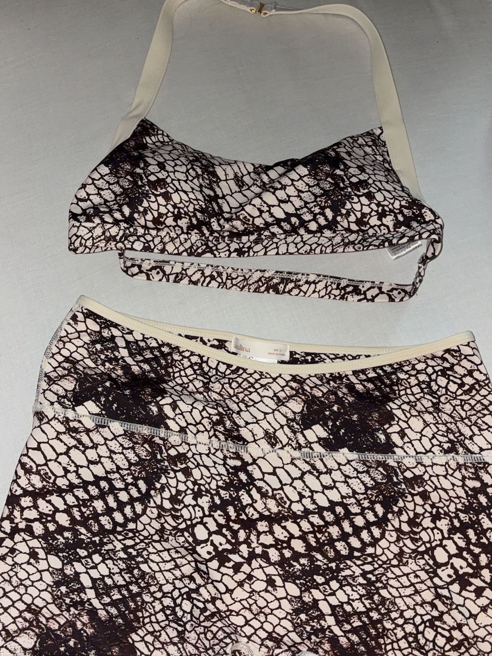 Snake-Print Bralette and Skirt Set - Cream & Black Never worn size medium